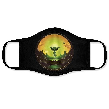 Discover Green Alien at Sunset Face Masks