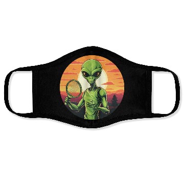 Discover Alien playing Tennis/Badminton at Sunset Face Masks