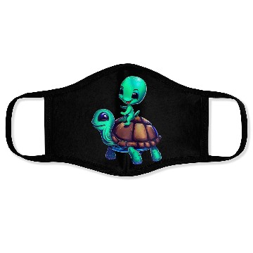 Discover Alien Riding a Turtle Face Masks