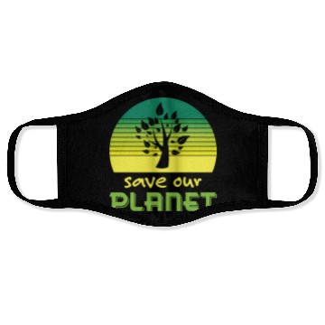 Discover Save Our Planet Retro Sunset Green Face Masks