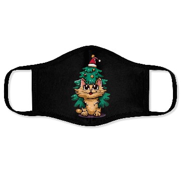 Discover Christmas cat in the Christmas tree Face Masks