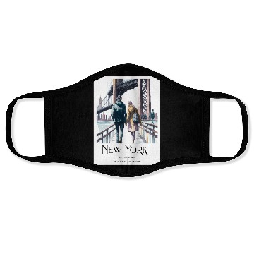 Discover Watercolor painting loving couple in New York City Face Masks