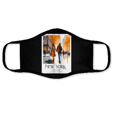 Discover Watercolor painting loving couple in New York City Face Masks