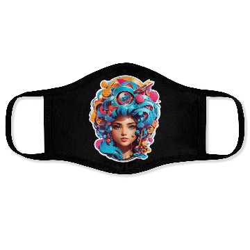 Discover Psychedelic girl with multi color hair. futuristic Face Masks