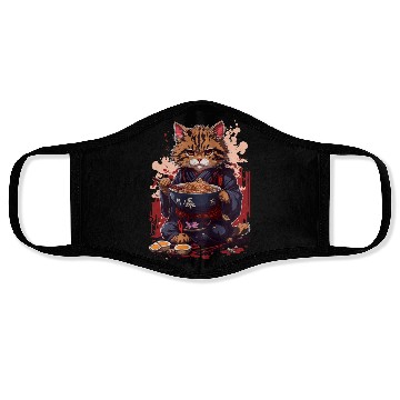 Discover cute cat with ramen bowl design Face Masks