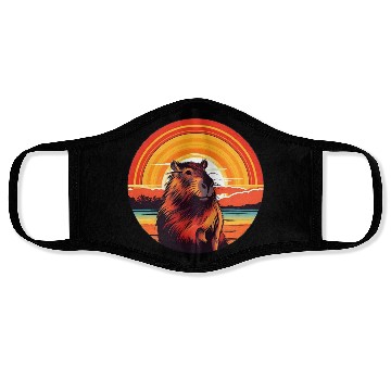 Discover Sunset Serenity: Rustic Capybara Stripe Illustrate Face Masks