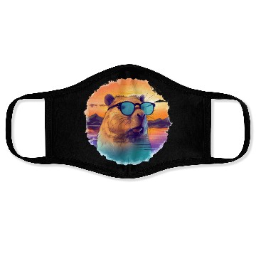 Discover Sunset Serenity: Rustic Capybara Stripe Illustrate Face Masks