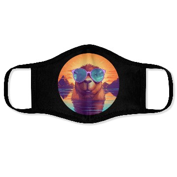 Discover Sunset Serenity: Rustic Capybara Stripe Illustrate Face Masks