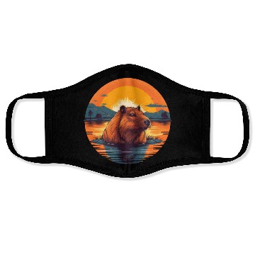 Discover Sunset Serenity: Rustic Capybara Stripe Illustrate Face Masks