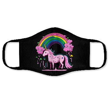 Discover Pink cute unicorn in rainbow Face Masks