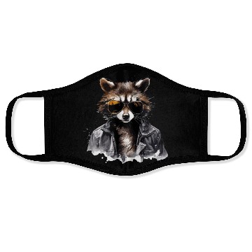Discover Cool raccoon in black jacket Face Masks
