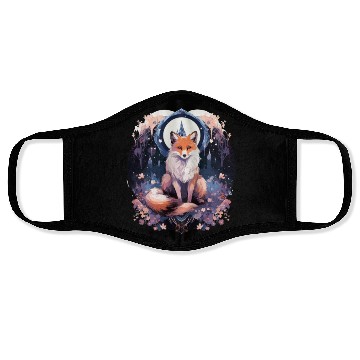 Discover Celestial moon flower fox sitting tall Face Masks