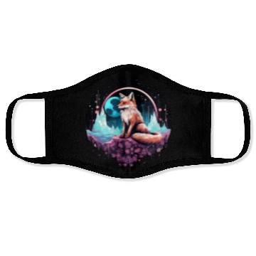 Discover Celestial moon flower fox sitting tall Face Masks