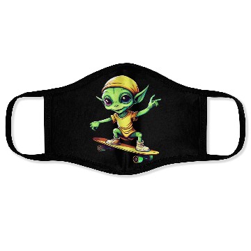 Discover Green Alien Skateboarder: Intergalactic Moves Face Masks