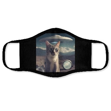Discover Cat Ufo Alien Area 51 space shuttle Face Masks