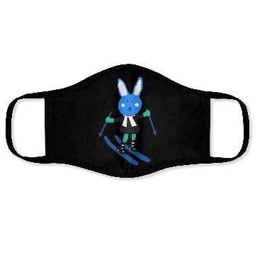 Discover blue rabbit skiing Face Masks
