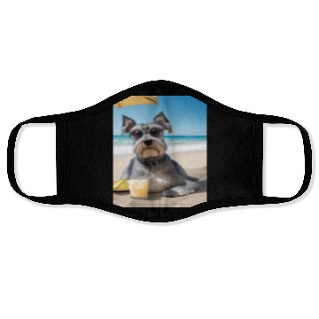 Discover Schnauzer Chilling at Beach with a Drink Face Masks