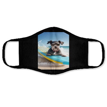 Discover Schnauzer Surfing at Beach On A Surfboard Face Masks