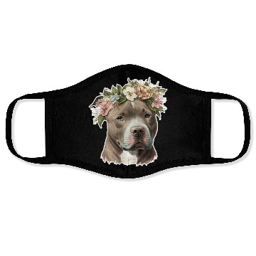 Discover pit bull with flower crown Face Masks