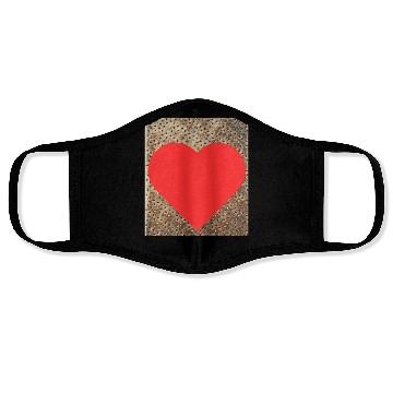 Discover Romantic Red Love Heart on Brown Dotted Background Face Masks