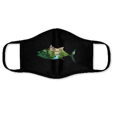 Discover Fishing nature trees mountains fishing gift fish Face Masks