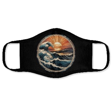 Discover Retro Great Ocean Waves at Sunset Face Masks