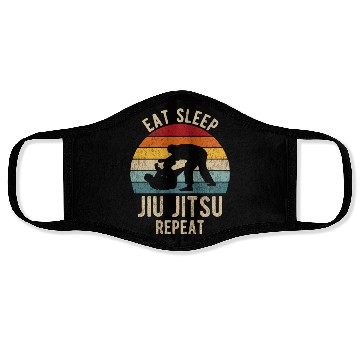 Discover Eat Sleep Jiu-Jitsu Repeat Funny BJJ Face Masks Retro