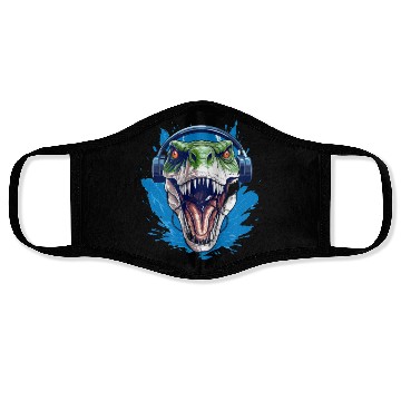 Discover Cool Dinosaur with Headphones for a Dino Fan Face Masks