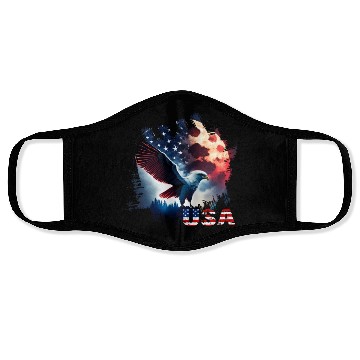 Discover America eagle under Moon with American Flag Face Masks