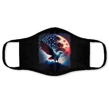 Discover America eagle under Moon with American Flag Face Masks