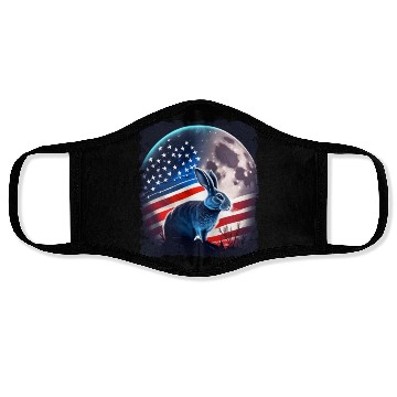 Discover America rabbit under Moon with American Flag Face Masks