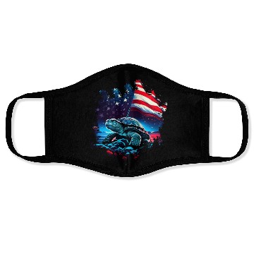Discover America turtle under Moon with American Flag Face Masks