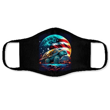 Discover America turtle under Moon with American Flag Face Masks
