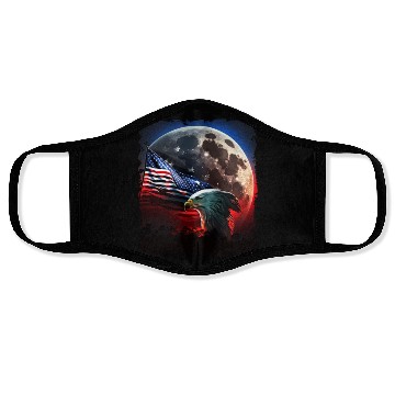 Discover America eagle under Moon with American Flag Face Masks