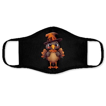 Discover Cute Halloween turkey with a witch hat. Face Masks