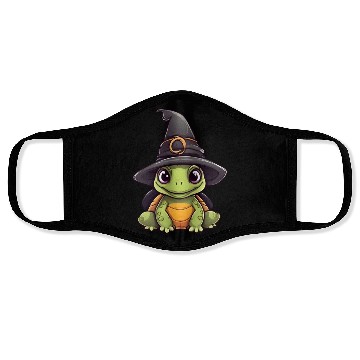 Discover Cute Halloween turtle with a witch hat. Face Masks