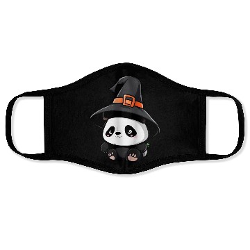 Discover Cute Halloween panda with a witch hat. Face Masks