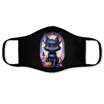 Discover Black Cat With a jack-o-lantern Halloween Design Face Masks