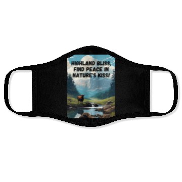 Discover Highland Mountain Landscape with a highland cow Face Masks