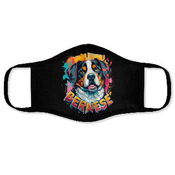 Discover Bernese Mountain Dog Head Vibrant Color Splash Face Masks