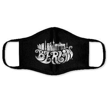 Discover Berlin Skyline + Typography (white) Face Masks