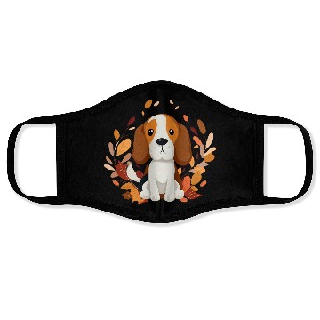 Discover Beagle dog with autumn leaves Face Masks