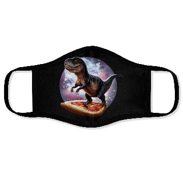 Discover Dinosaurs on pizza through space Face Masks
