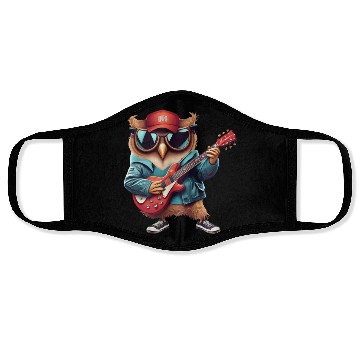Discover Funny Cute bird playing guitar Face Masks