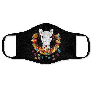 Discover decorated alpaca in an autumnal setting Face Masks