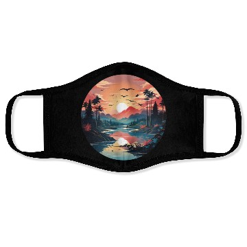 Discover Sunrise Dawn Serene Lakeside Symphony Face Masks