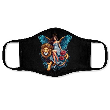 Discover Pretty angel on lion with flowers Face Masks