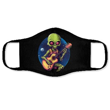 Discover Green alien guitarist Face Masks