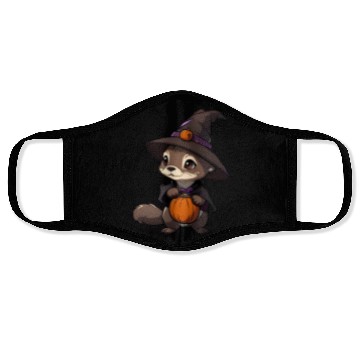 Discover Cute Halloween otter with a witch hat. Face Masks