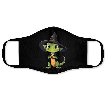 Discover Cute Halloween lizard with a witch hat. Face Masks